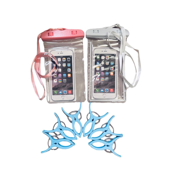 2 Clear Plastic Phone Waterproof Bag Pouch, 6 Clothespins Towel Holder for Beach - Picture 6 of 11